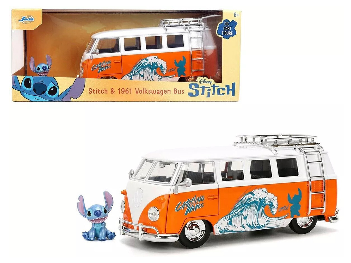 Volkswagen Kombi 1961 + Figura Stitch 1:24 Jada Toys Laranja - 20