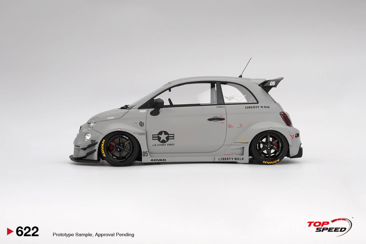 【塗装済み】FIAT ABARTH ボディ Fiat Abarth 595 Liberty Walk LB-WORKS x Abas Works Fighters 1:18