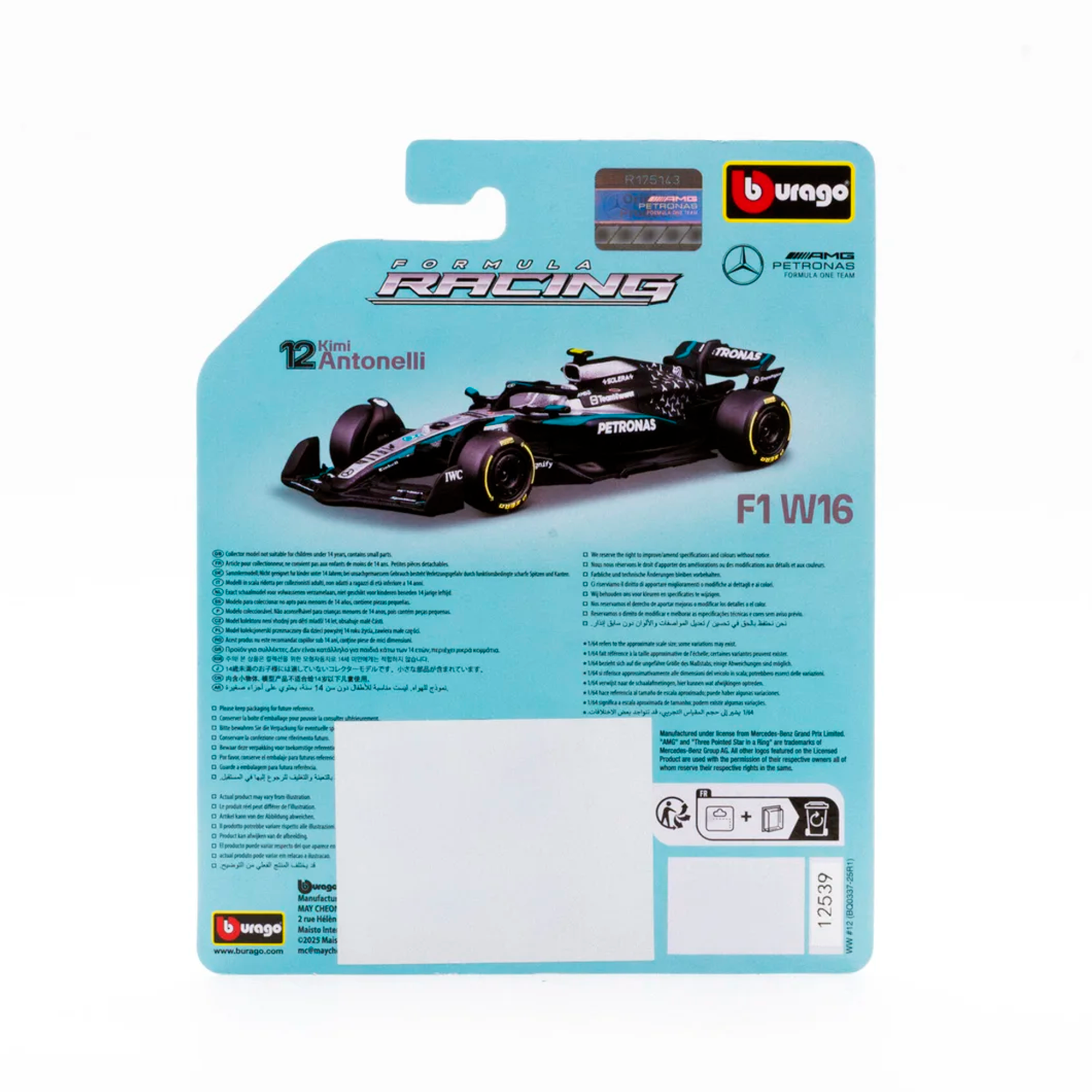 Fórmula 1 Mercedes AMG W16 Kimi Antonelli 2025 1:64 Bburago - 20