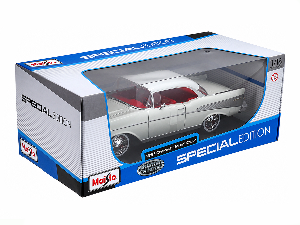 ミニカー Maisto 1957 Chevrolet Bel Air Coupe Chevrolet Bel Air Coupe 1957 1:18 Maisto Branco - 20 anos! Loja on