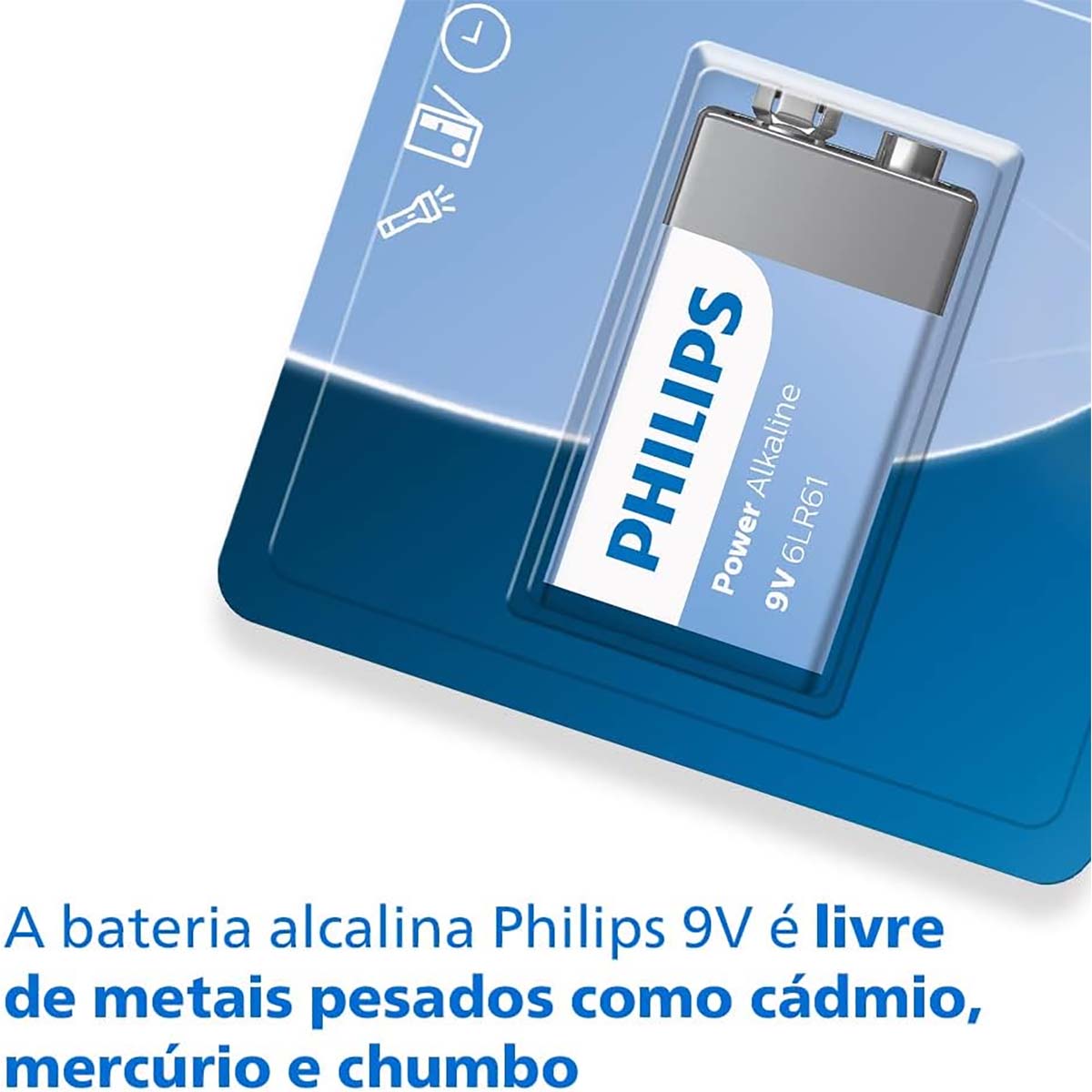 Bateria Power Alkaline PHILIPS 9V - 6LR61P1B/59 (UNITÁRIO) - Lojamatel