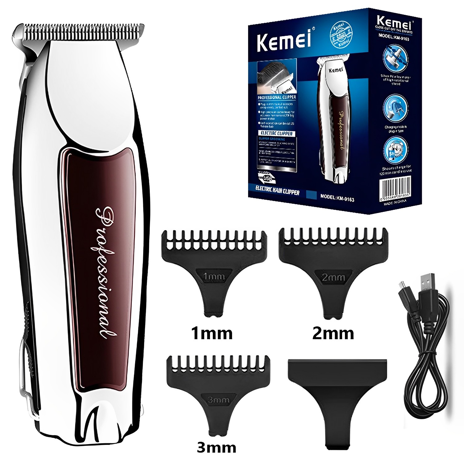 Aparador de pelos elétrico Kemei KM-9163 para cabelo e barba Bivolt -  Utilidades Domésticas com o Melhor Preço | Nanu Shop