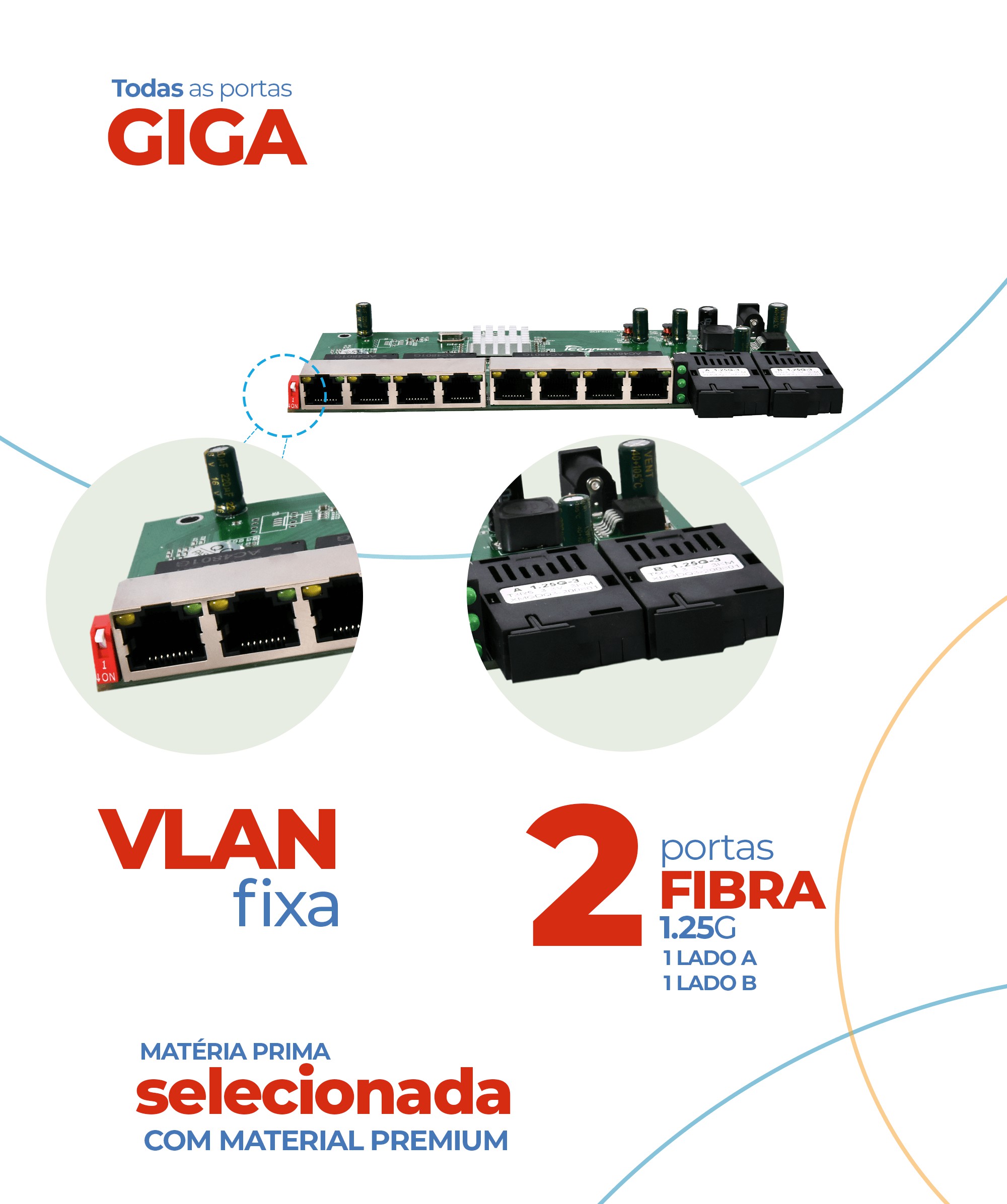 Switch XPOE MAX 8RJ +2SFP + VLan Fixa + Gbic Embutido 3KM/20km Bab2