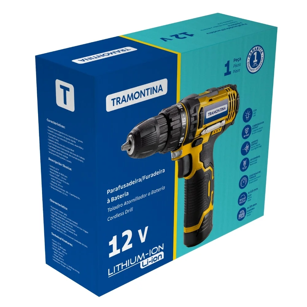 Parafusadeira E Furadeira Bateria 12V - Tramontina - Casa Comab ...