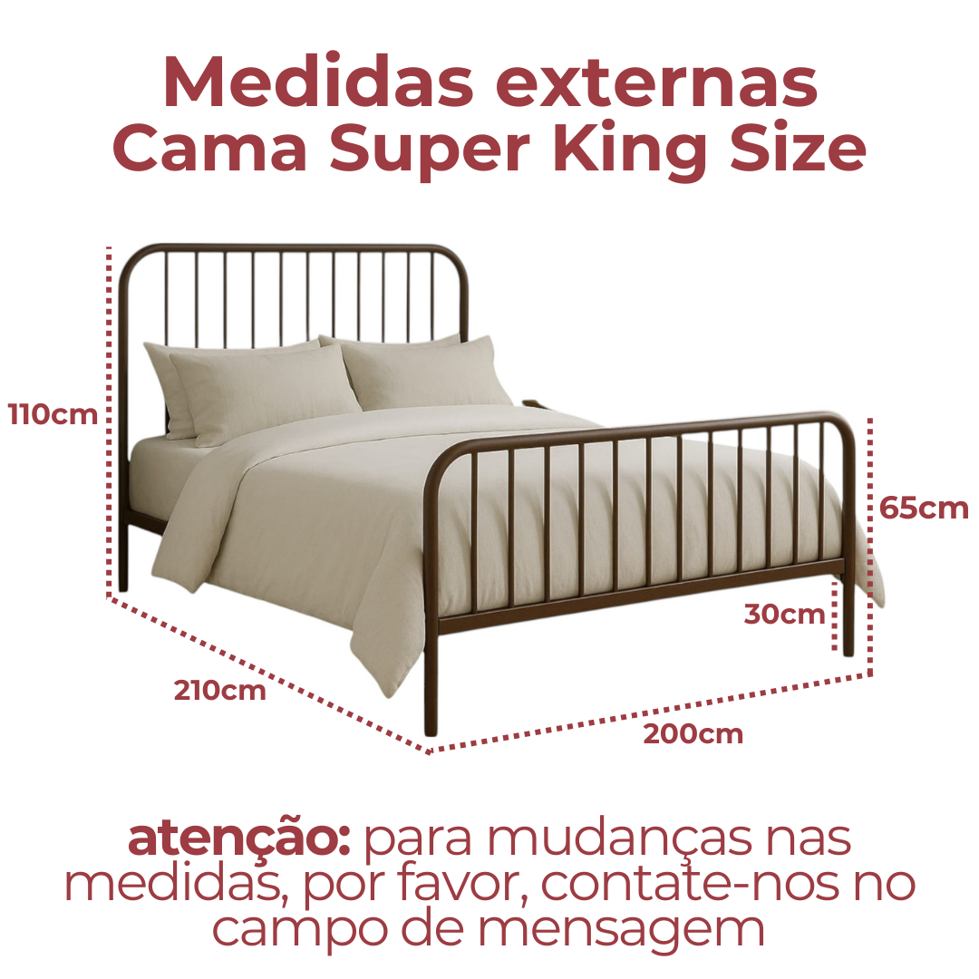 Cama de Ferro Diana Super King Size 1,93x2,03 com 30cm do Chão - Naura ...