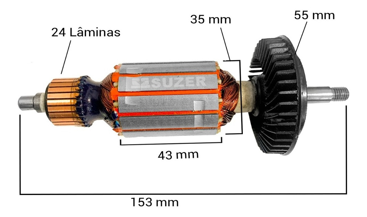 Induzido Rotor P/ Esmerilhadeira 1347 Gws 7-115 Antiga 110v - suzer