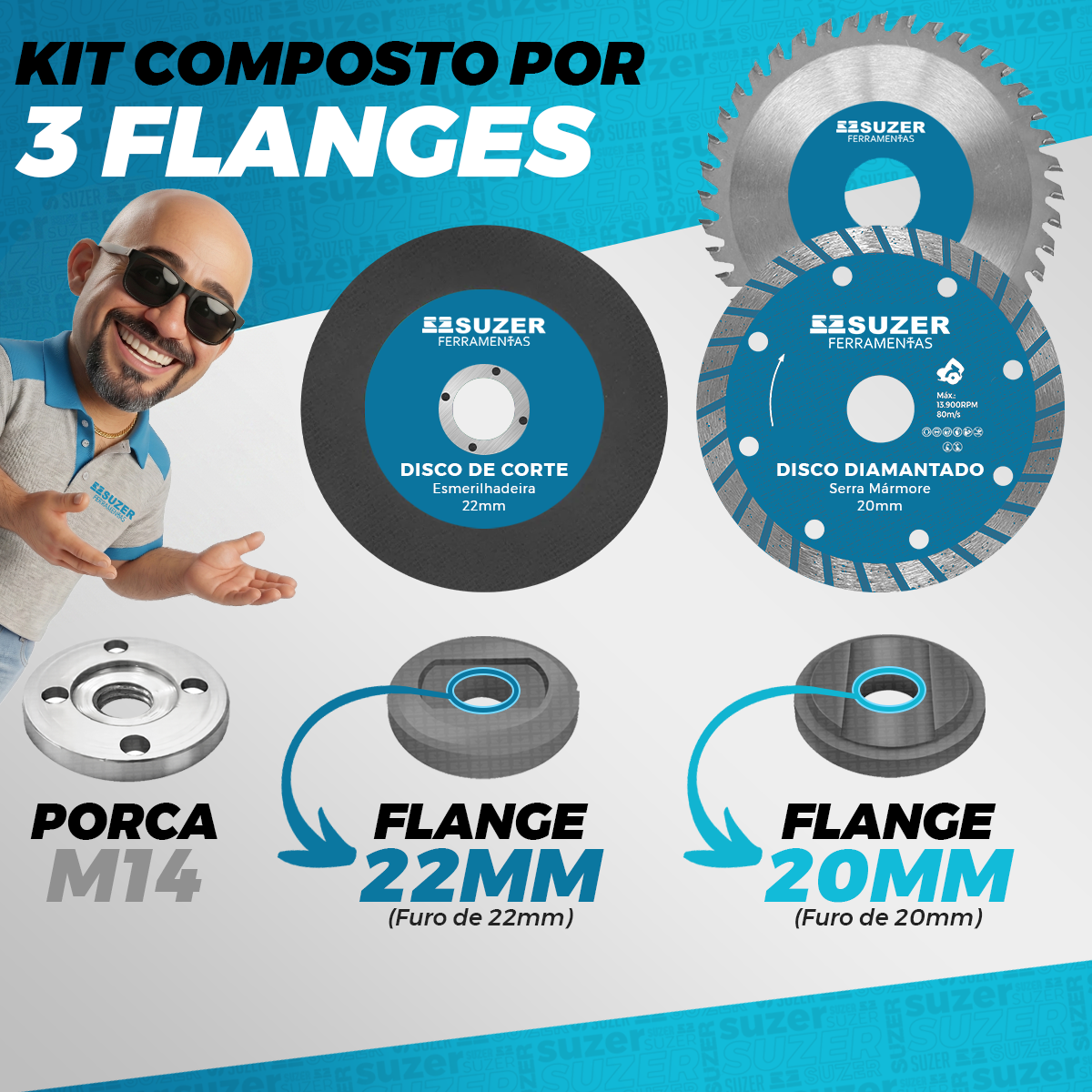 Flange Esmerilhadeira Compatível Makita Bosch Com Furo 20mm - suzer