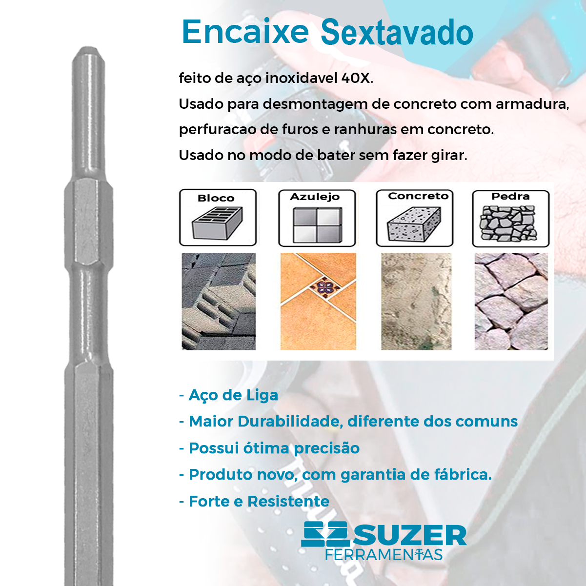 Talhadeira Sextavada 17mm 400mm X 25 Martelo Makita Hm0810 - suzer