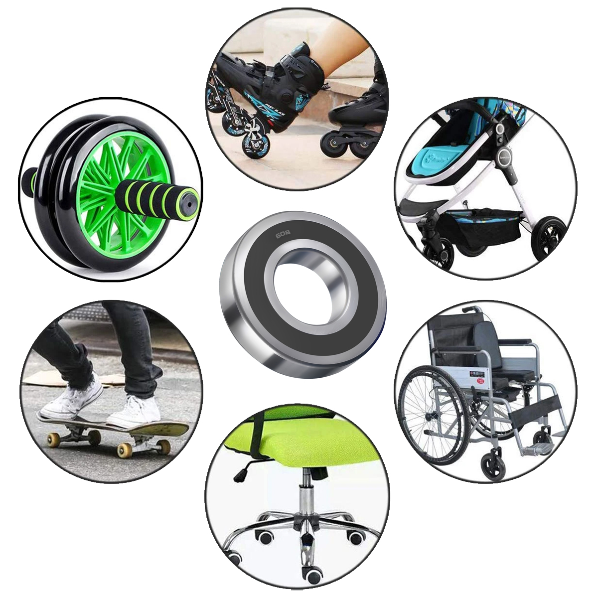 8 Rolamento Blindado 608 Z Skate Longboard 8x22x7mm Abec 1 - suzer