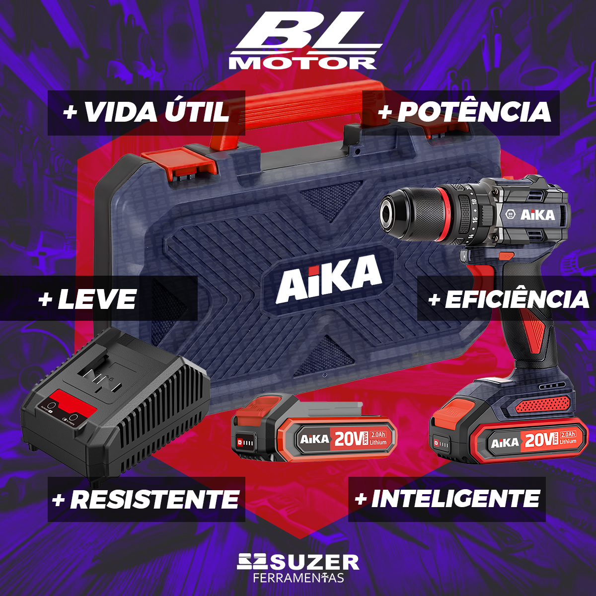 Parafusadeira Furadeira 1/2 Pol. 20v C/ Bateria E Carregador - suzer