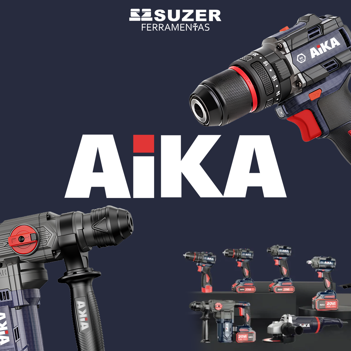 Combo Furadeira Martelete 20v Biv Dr13a E Dh30a 4.0ah Aika - suzer