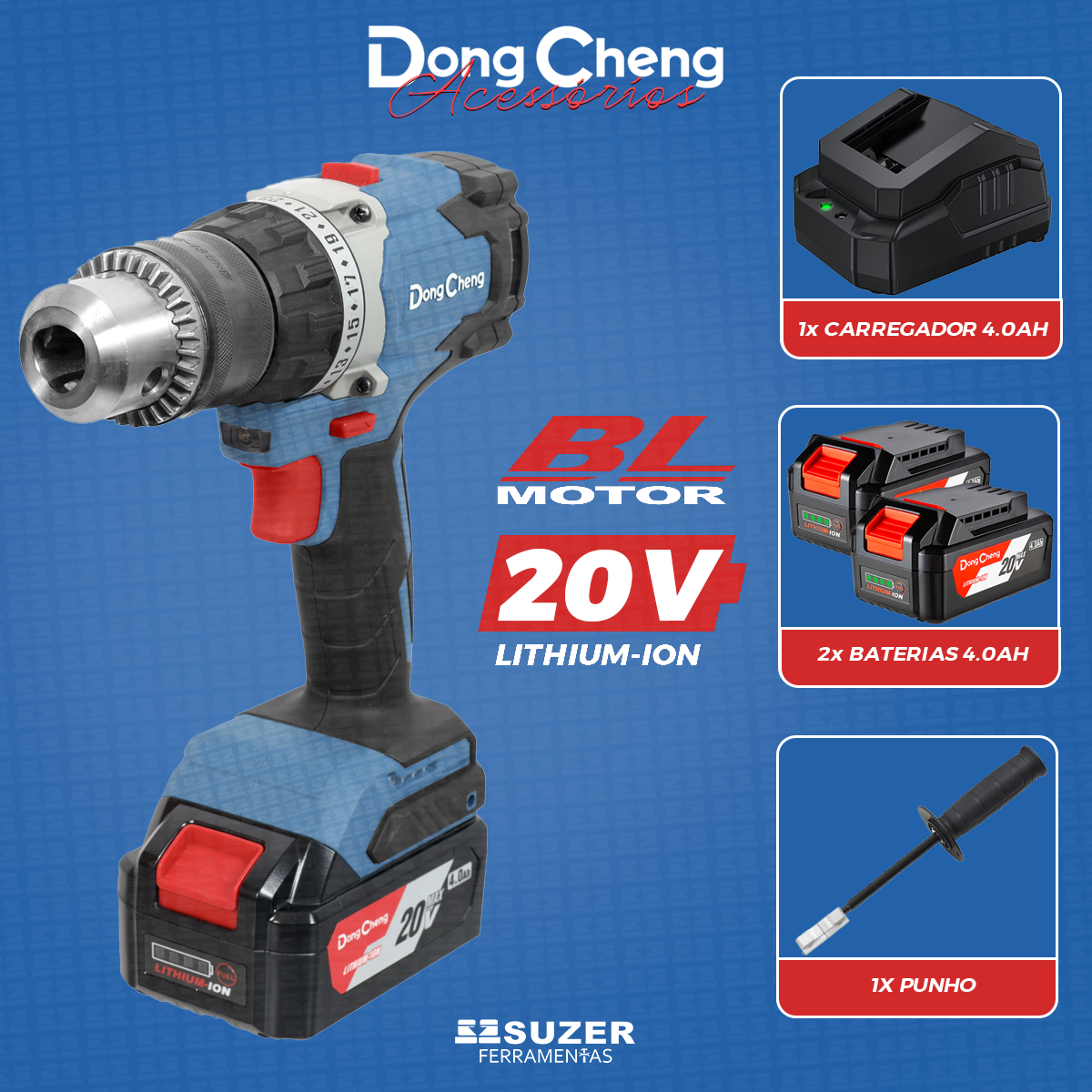 Parafusadeira/furadeira 20v C/2 Baterias Dongcheng Dcjz03-13 - suzer