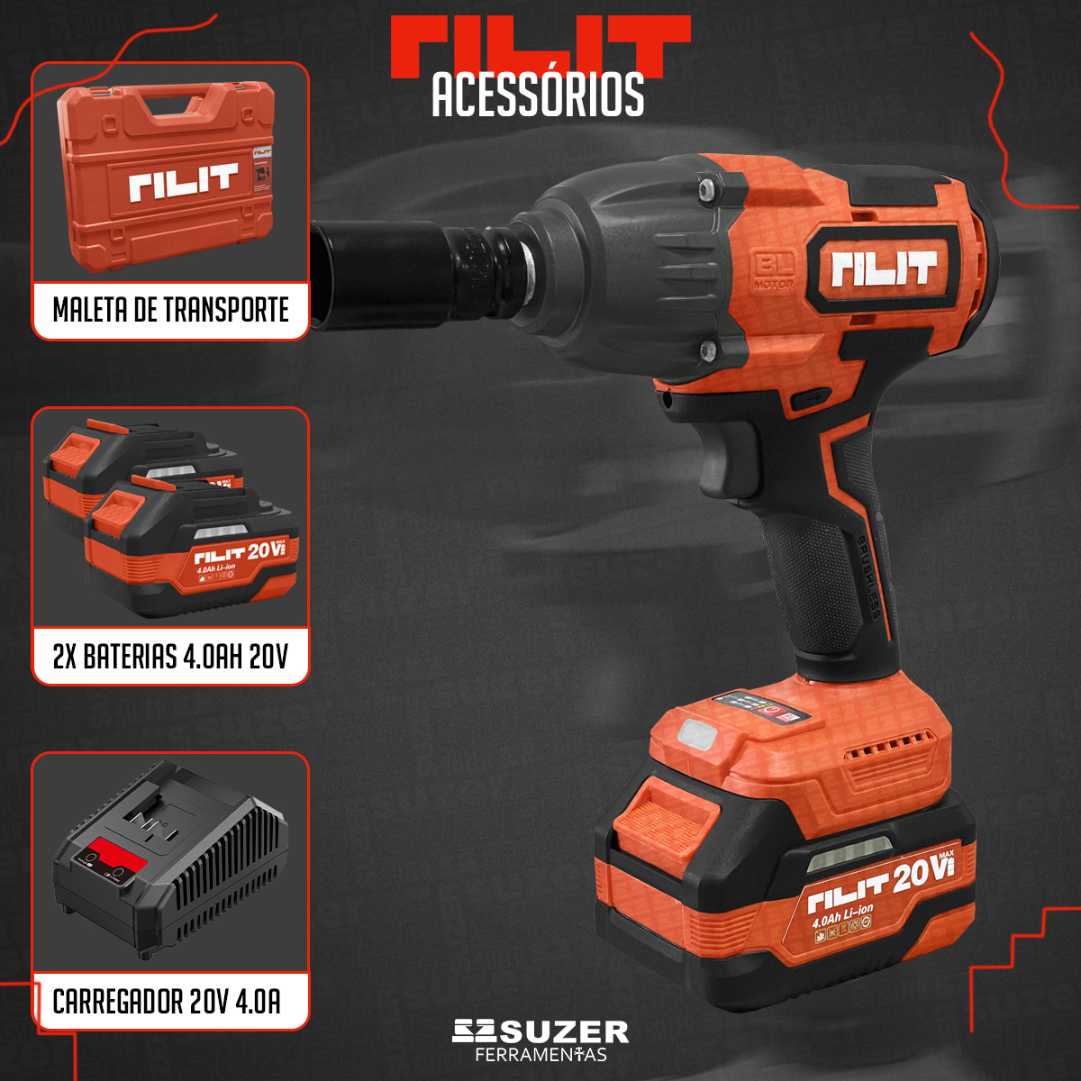 Chave De Impacto DCD8600 Rilit Profissional A Bateria 20v - suzer