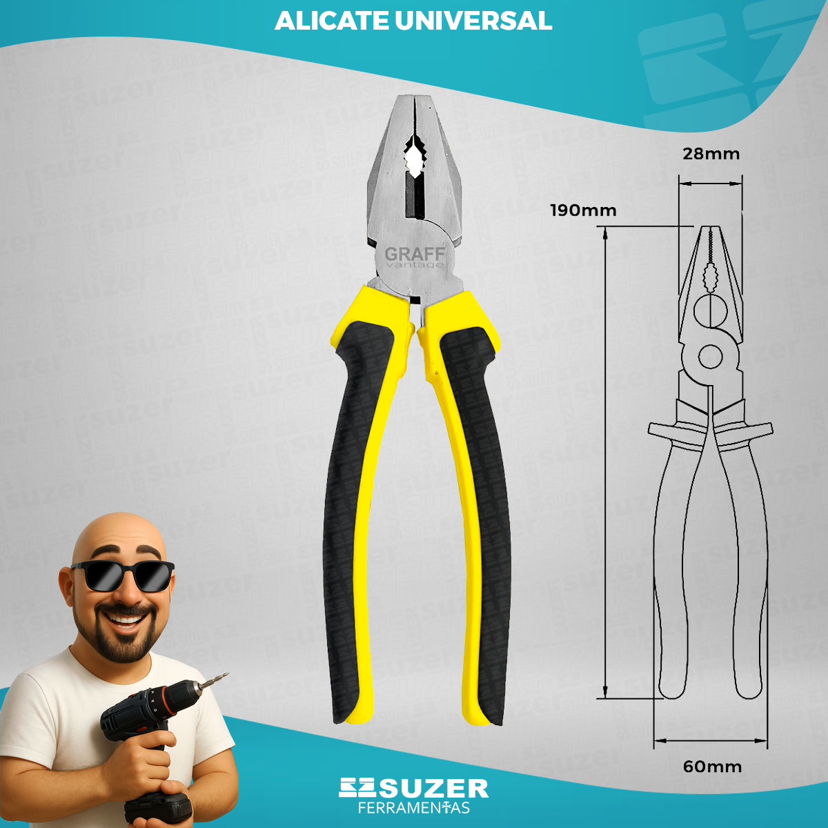 Alicate Universal 8 Pol 200mm Amarelo De Aço E Emborrachado - suzer