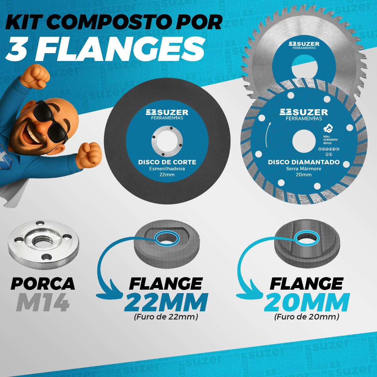Kit Flange Esmerilhadeira Com Furo 20mm + Disco Segmentado - suzer