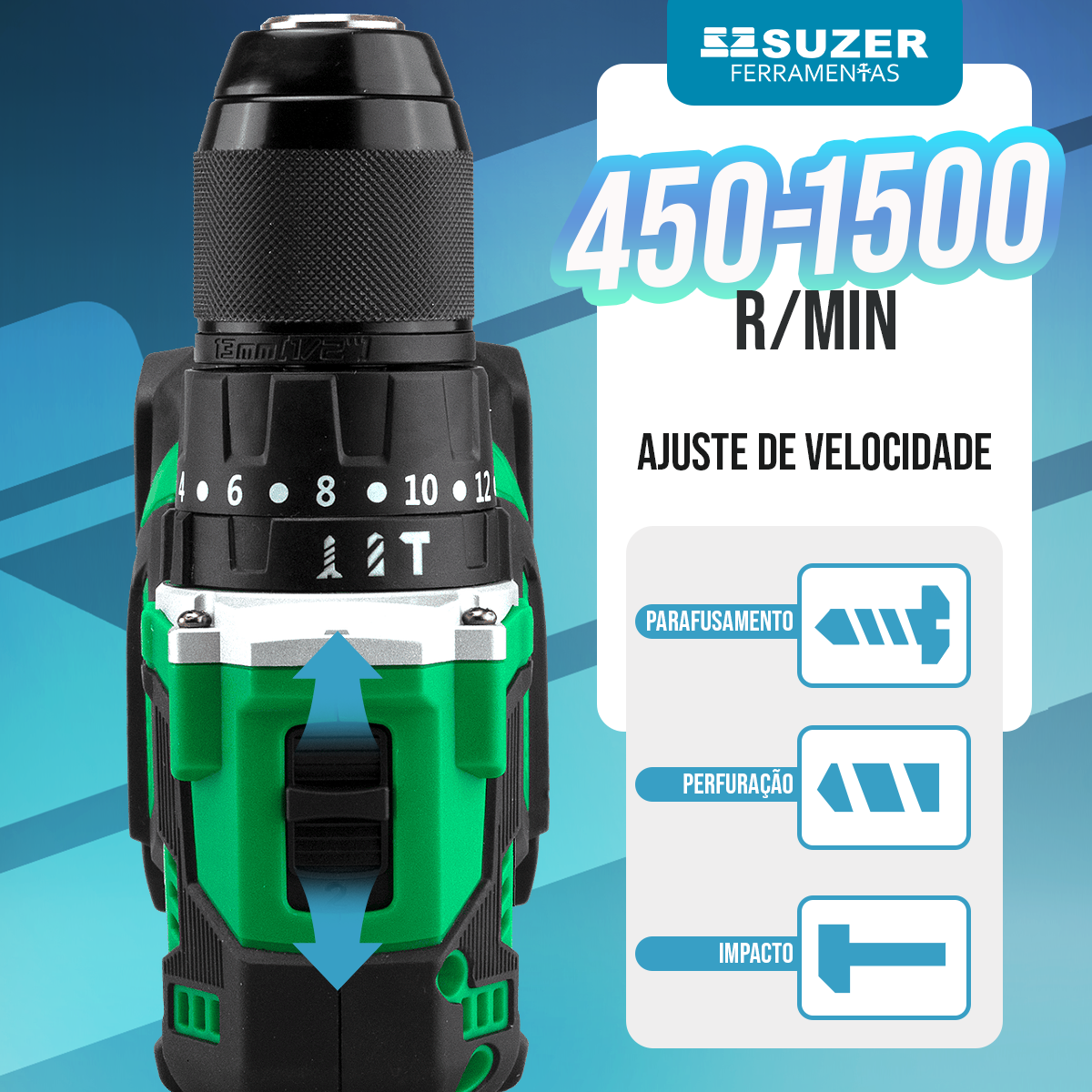 Parafusadeira De Impacto 21v Sem Fio 2.0ah Com 2 Baterias - suzer