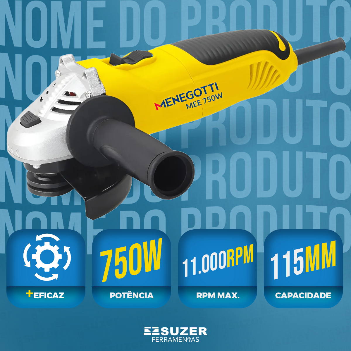 Esmerilhadeira Elétrica Menegotti 750w 4 1/2 Amarela 220v - suzer