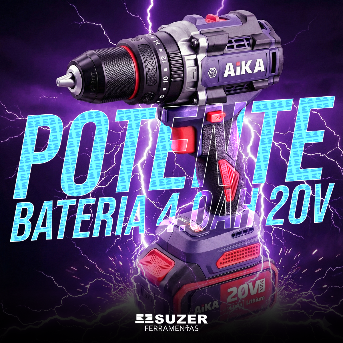 Furadeira Parafusadeira Aika Maleta 2 Baterias Robusta 20v - suzer