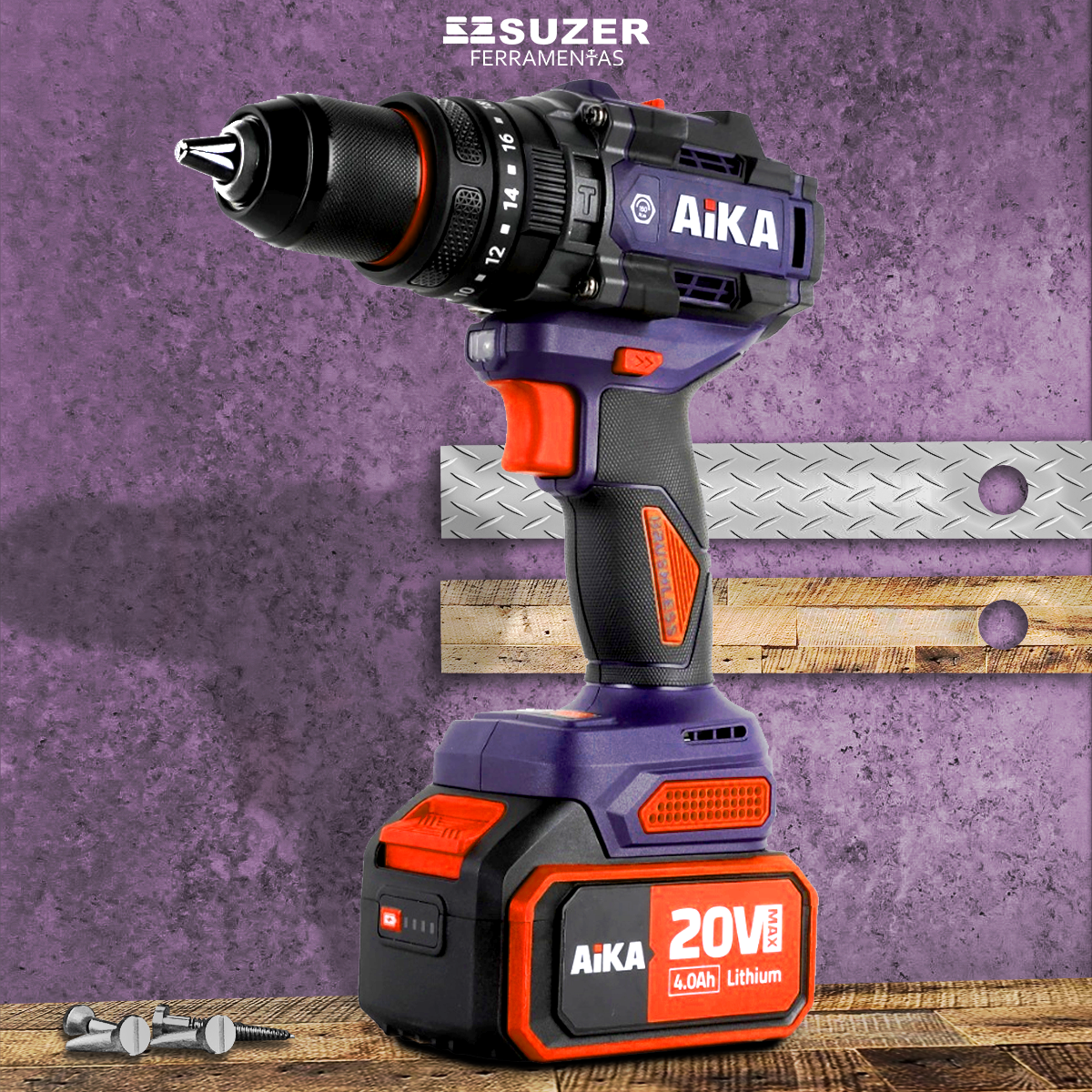 Furadeira Parafusadeira Aika Maleta 2 Baterias Robusta 20v - suzer