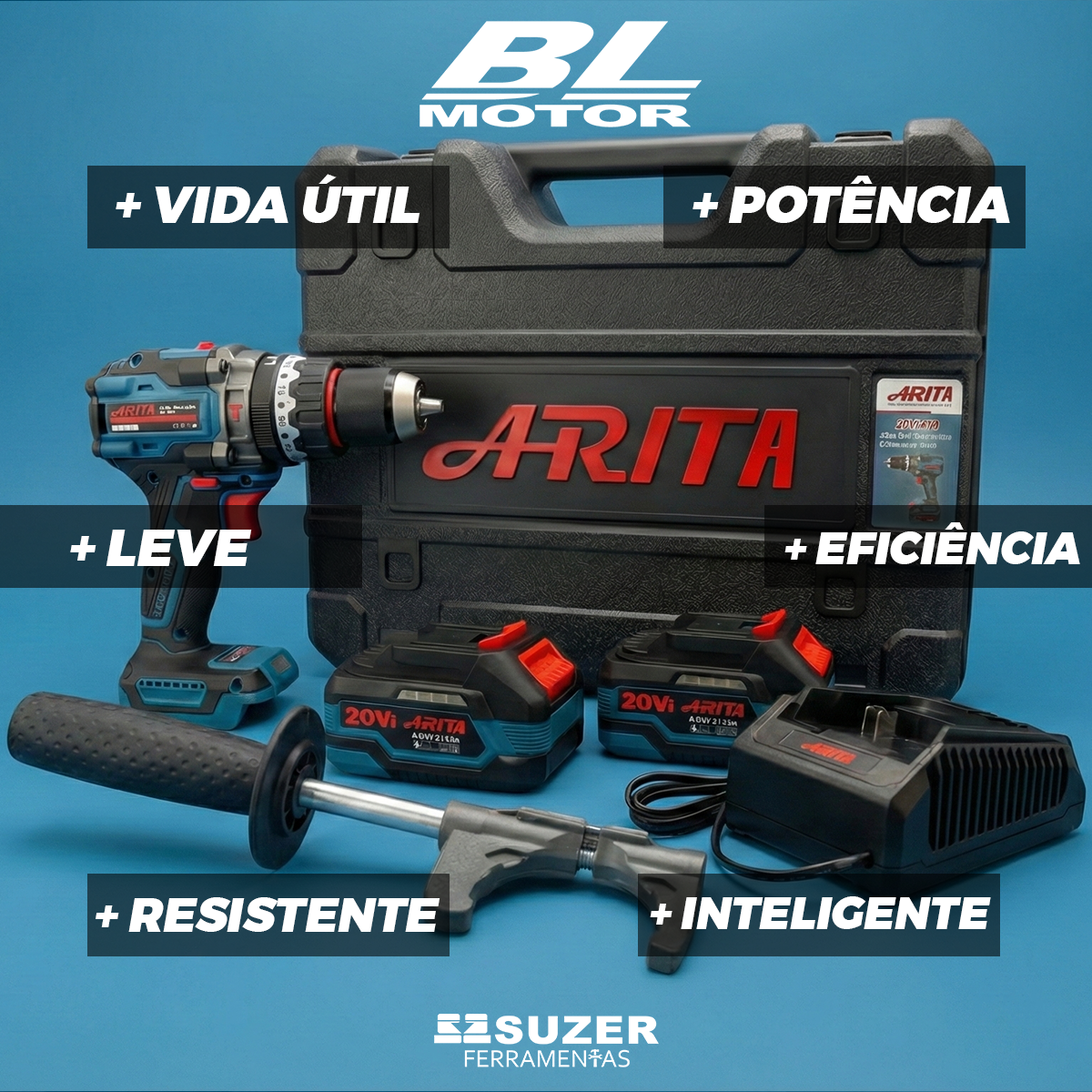Furadeira Parafusadeira Arita Art13160 Maleta 2 Baterias 20v - suzer