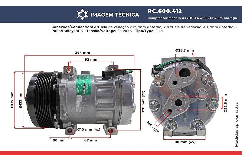 Compressor Ar Condicionado Aa7h15aa 24V Polia 8pk | Royce Connect ...