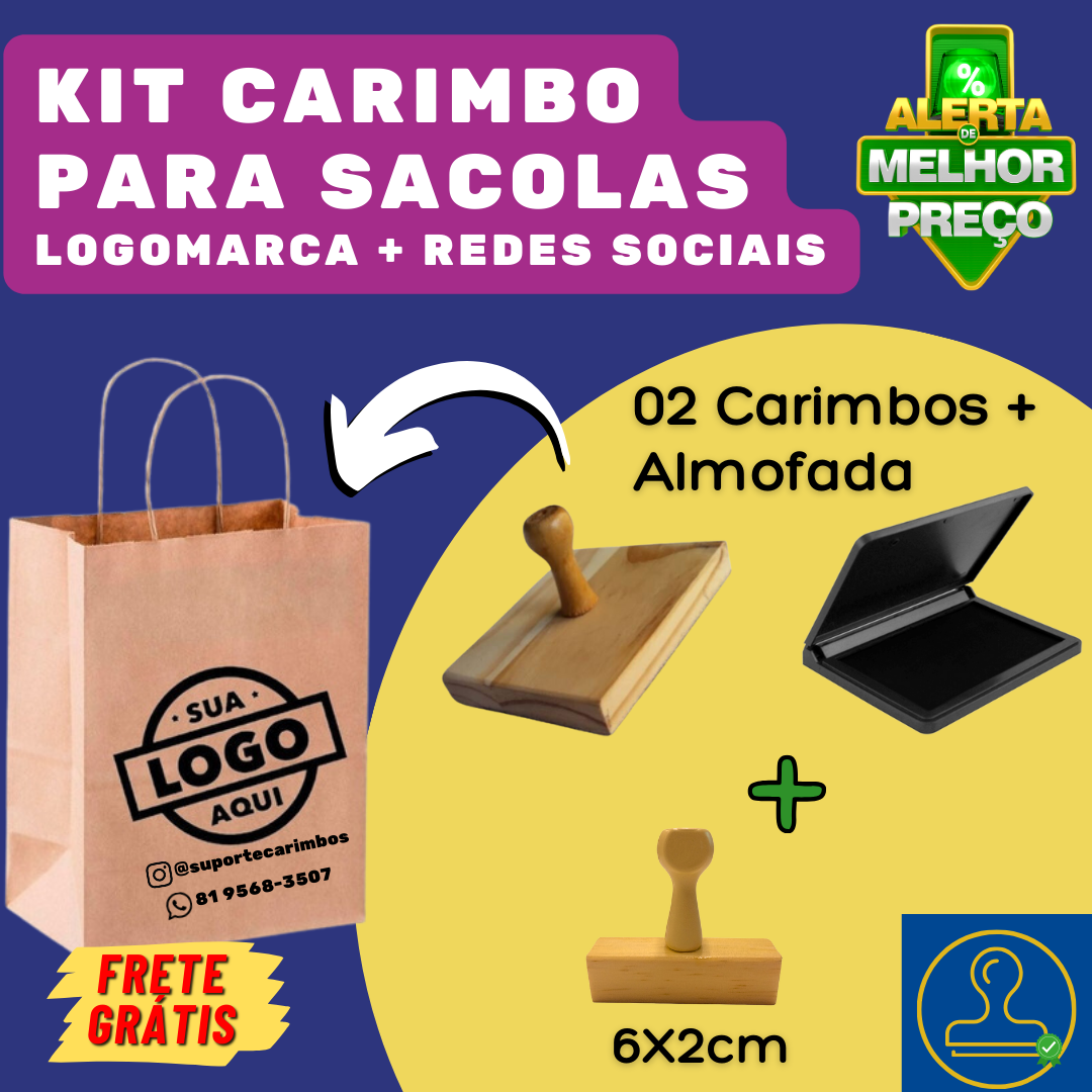 Kit Carimbo Personalizado com logomarca, redes sociais e almofada - Suporte  Carimbos