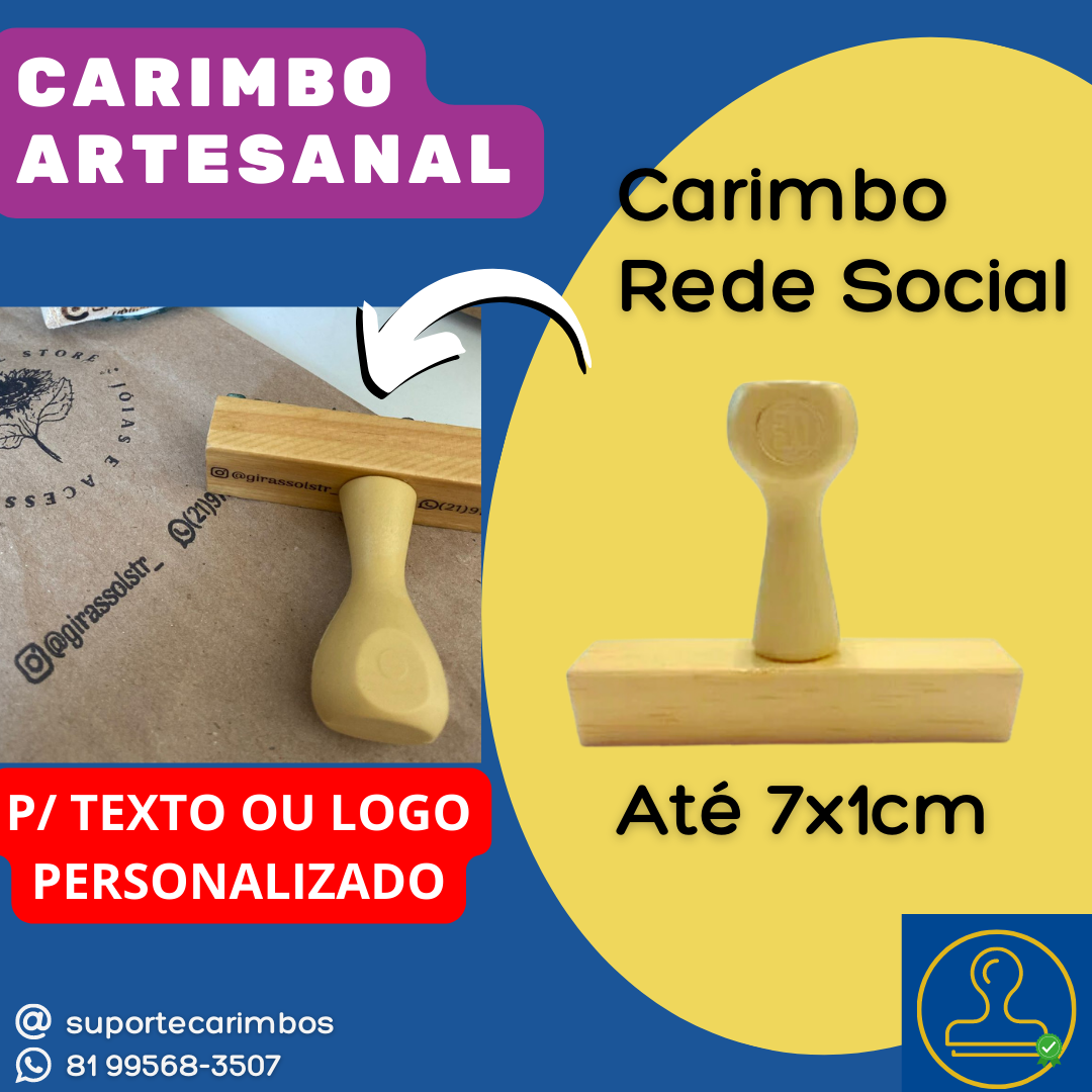 Kit Carimbo Personalizado com logomarca, redes sociais e almofada