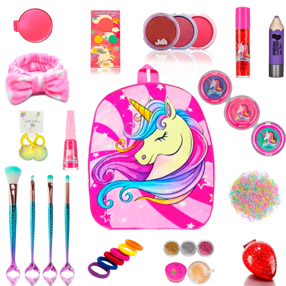 Kit Maquiagem Infantil Completo Com Bolsa Unicornio