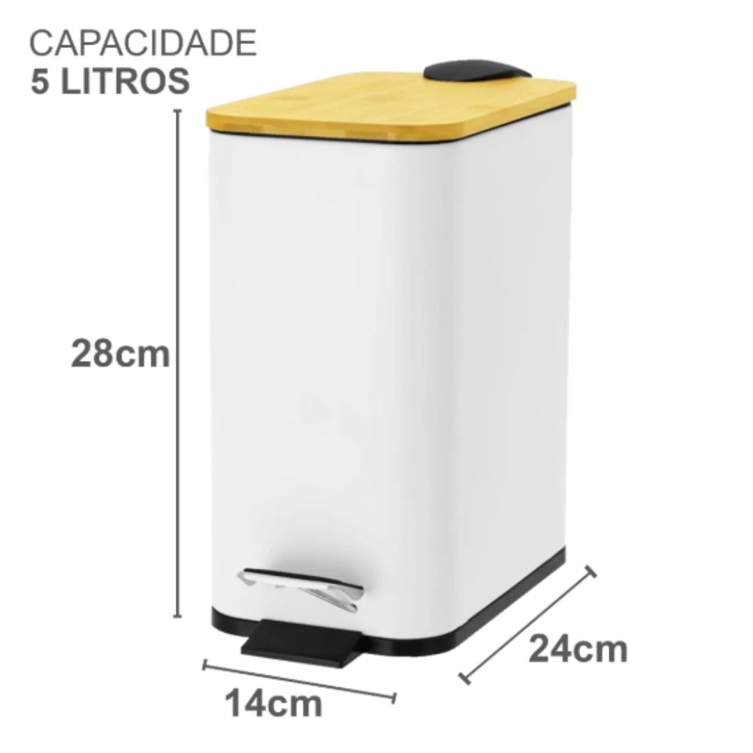 Lixeira 5 Litros Retangular em Aço Inox e Tampa de Bambu Luxo Ideal ...
