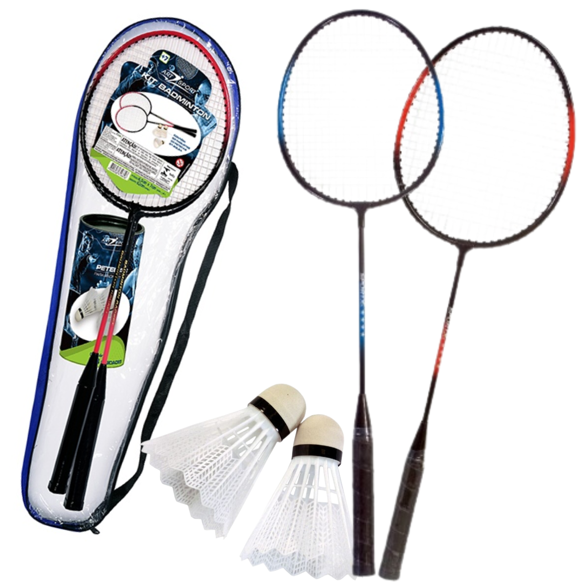 Hey! Play! Kit Badminton Completo 4 Raquetes + Rede | Jogo Quintal Adultos E Crianças