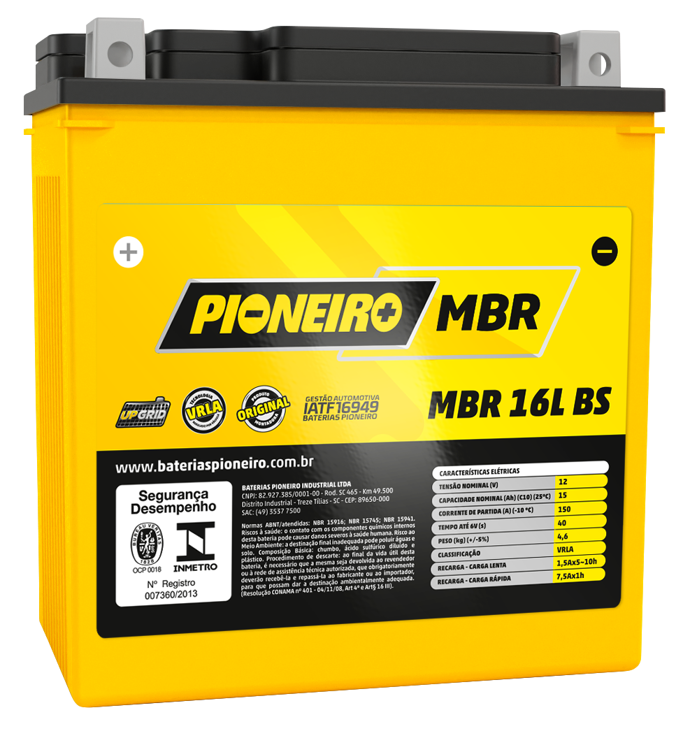 Bateria Moto AGM/VRLA Pioneiro MBR 16L BS 12V 15Ah - Garagem Total