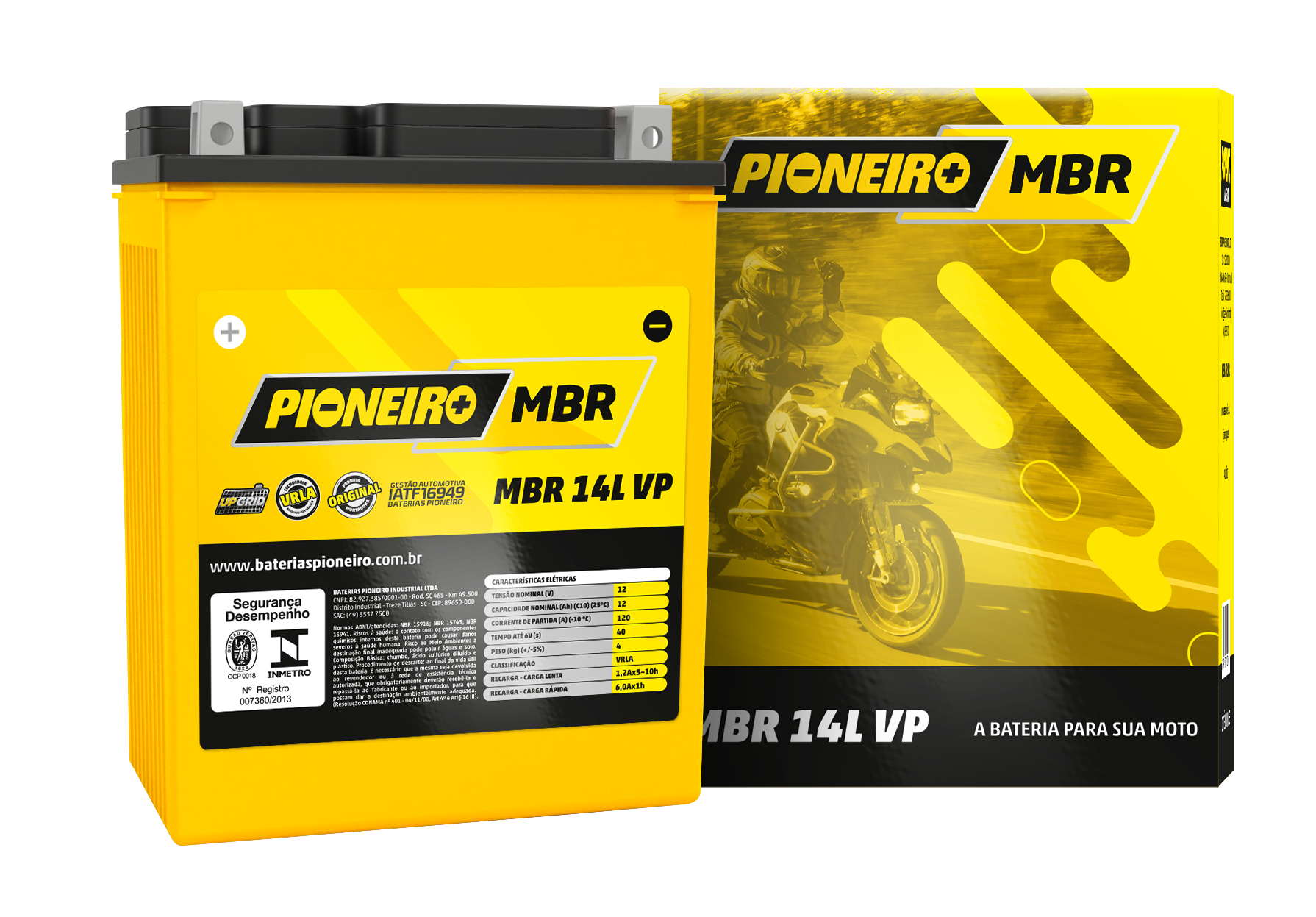 Bateria Moto AGM/VRLA Pioneiro MBR 14L VP 12V 12Ah - Garagem Total