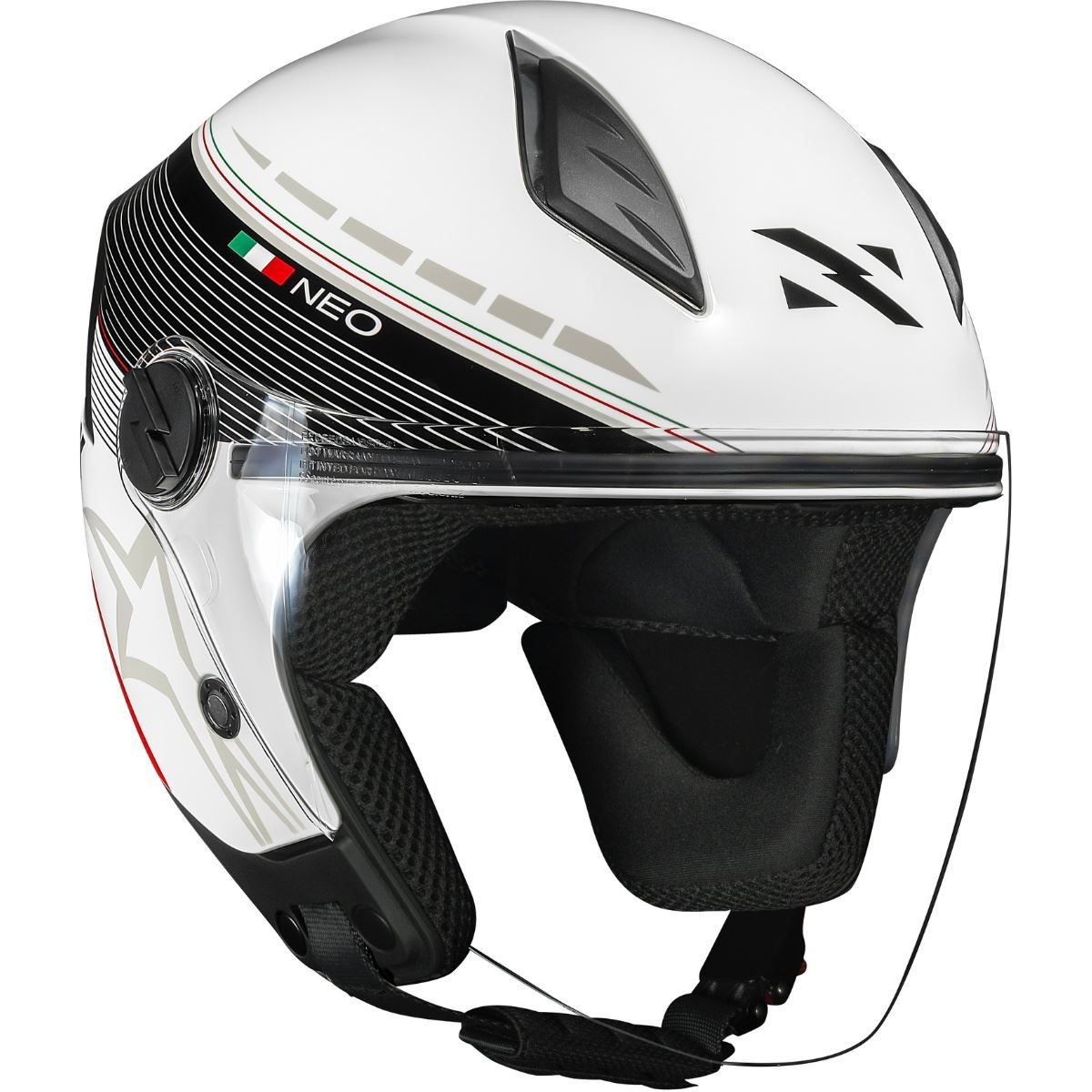 Capacete Norisk Neo Grand Prix Italy (Aberto) Preto/Branco Brilho