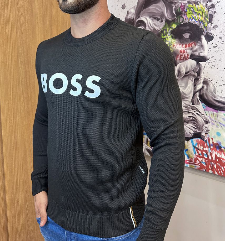 Sueter Hugo Boss Preto Logo Boss Estampado Silcado Zeus Select