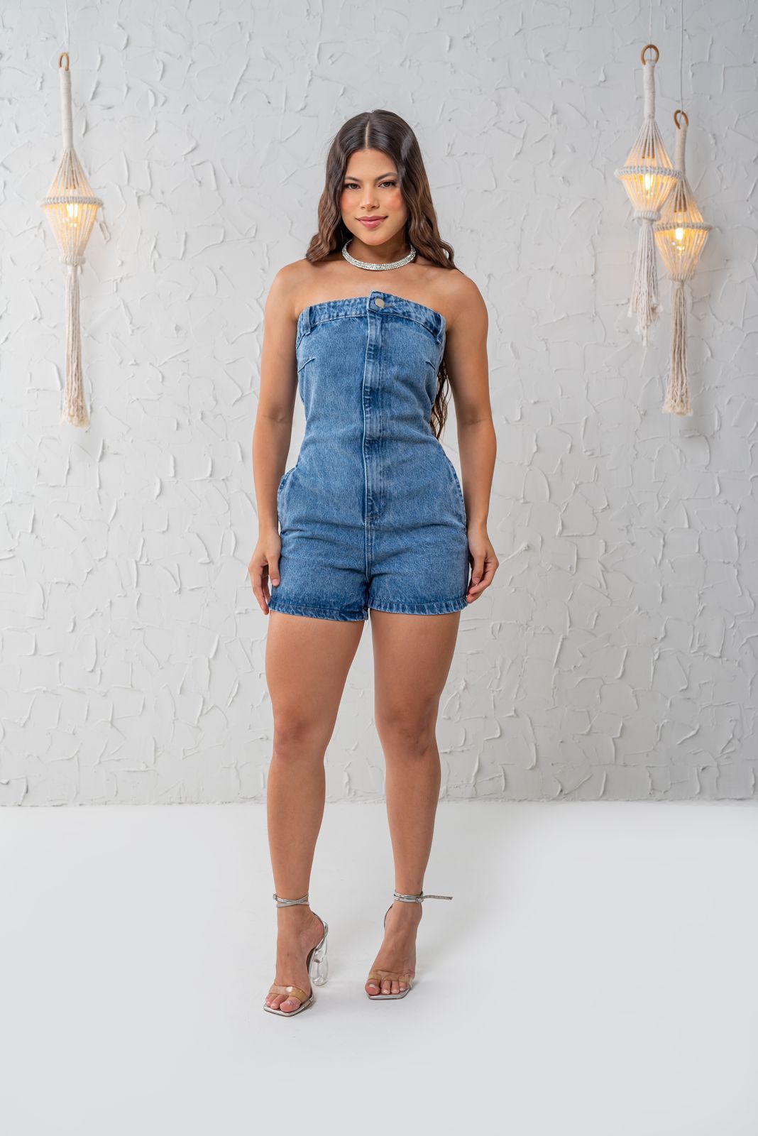 Macacão Macaquinho Jeans Curto Feminino Tomara Que Caia - Mademoiselle ...