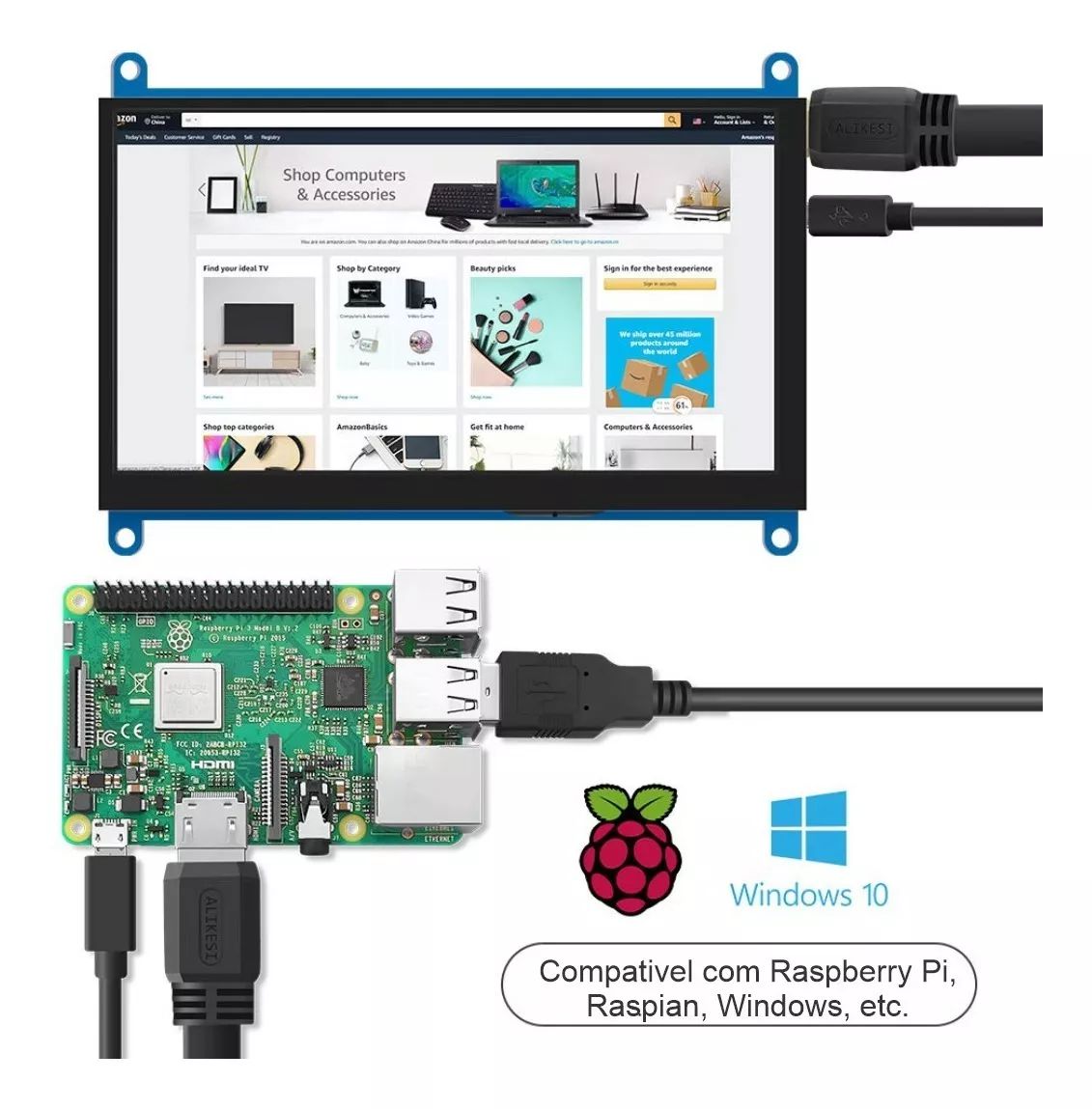 Tela Lcd Hdmi 7 Pol 1024x600 Raspbery Original Wavershare ( Modelo Novo ...