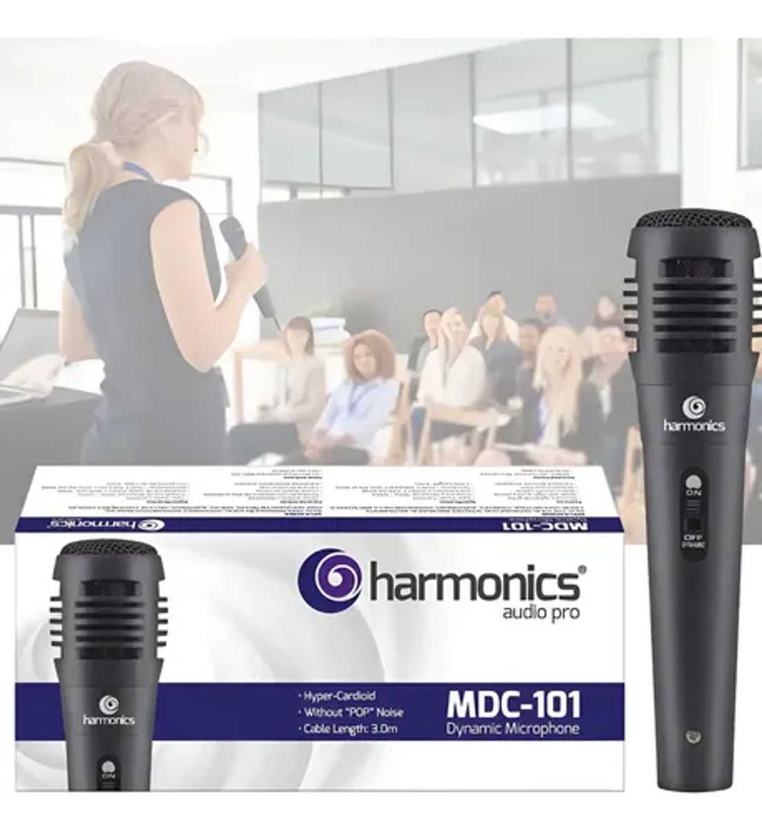 Microfone Dinâmico Harmonics MDC-101 com Cabo 3m e Chave