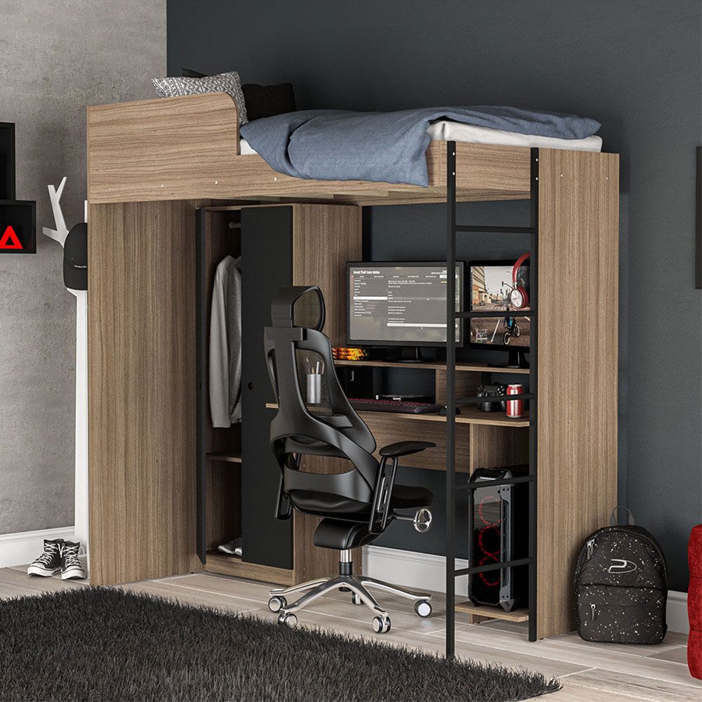 Cama Multifuncional Konza com Mesa Gamer Castanho/Preto - Politorno -  Moville - Móveis para sua Casa você encontra aqui