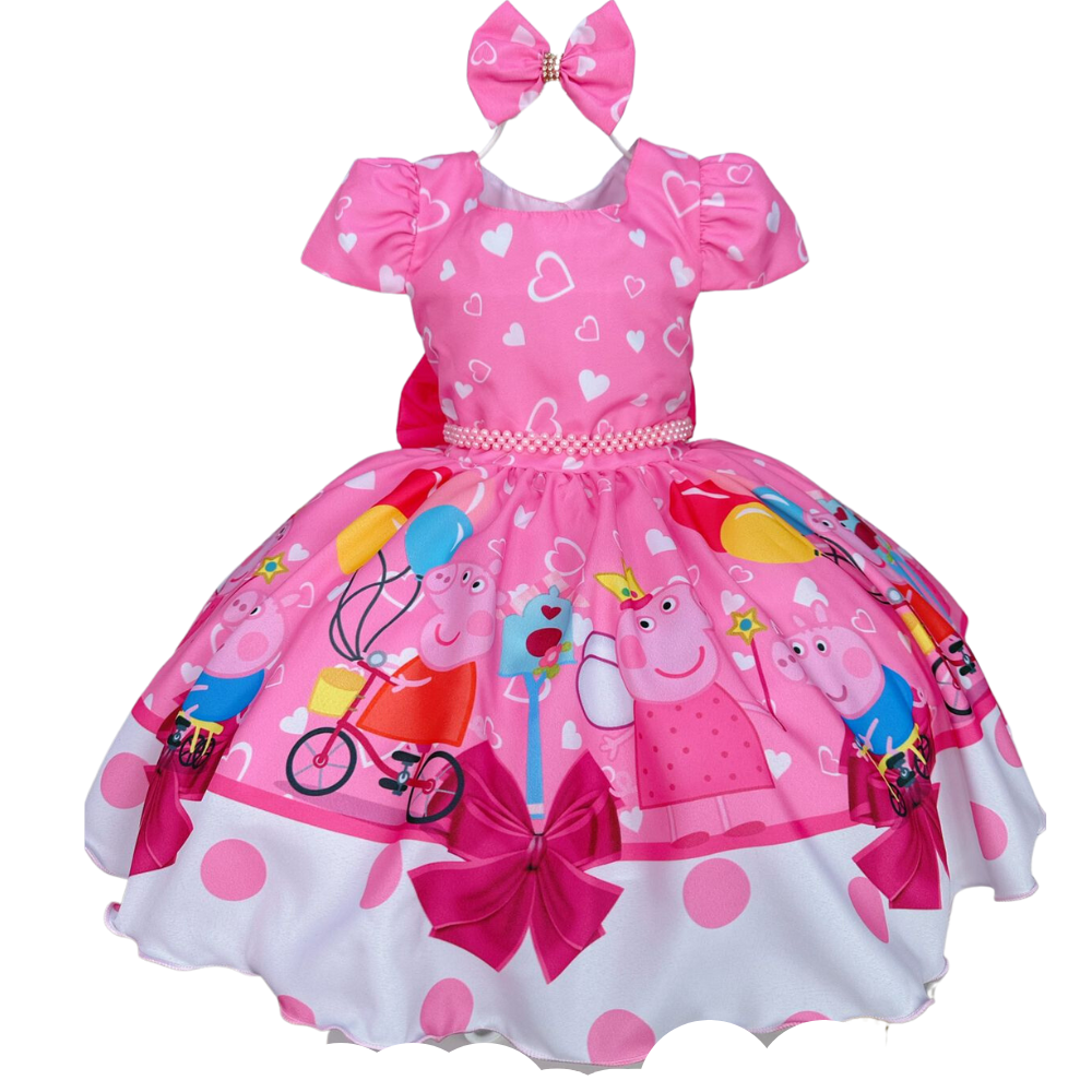 Vestido Infantil Rosa Peppa Pepa Pig | Festa Luxo Aniversário - Encontro  das Princesas