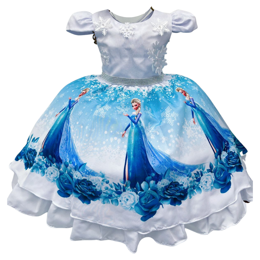 Vestido infantil Frozen 2 com Elsa e Anna - luxuoso