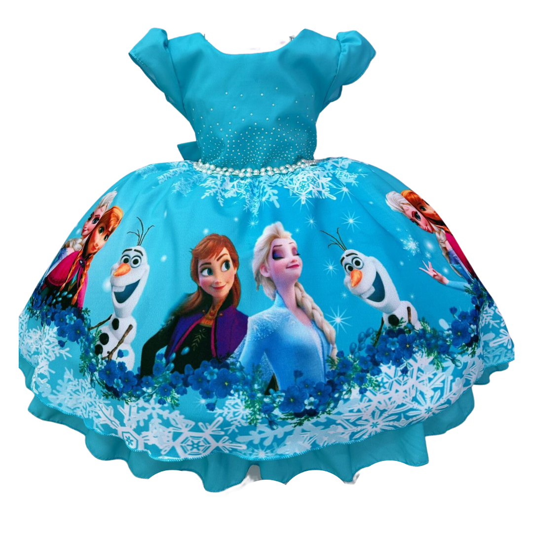 Vestido infantil tema Frozen - Elsa e Anna
