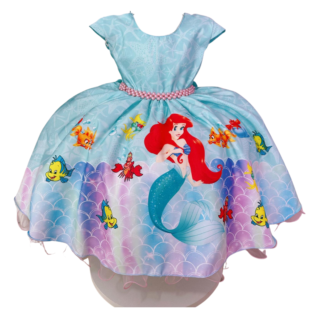 Vestido Ariel Pequena Sereia Festa Infantil Fundo Do Mar