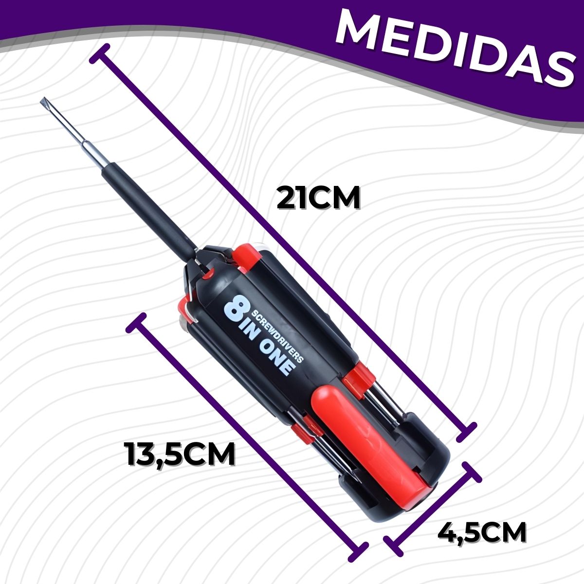 Kit Jogo Chaves de Fenda e Phillips 8 em 1 Com Led Ferramentas
