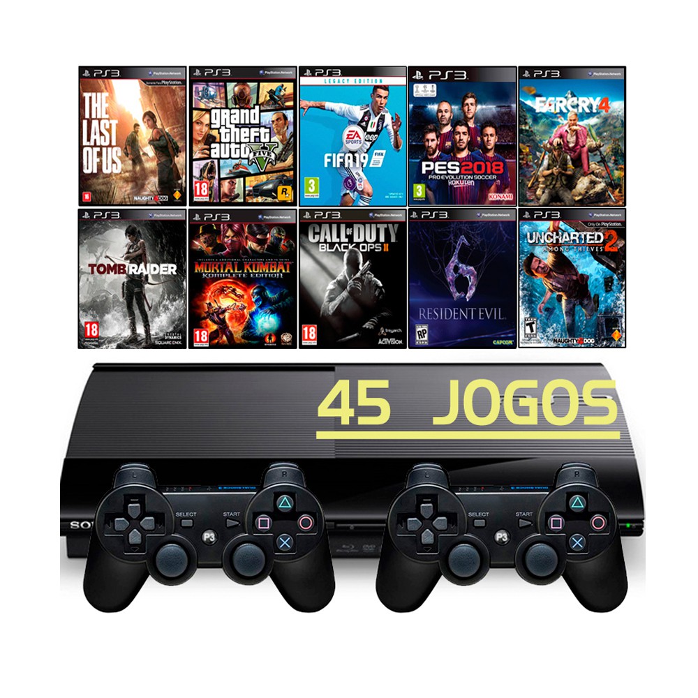 Console Playstation 3 Super Slim 250GB 2 Controles e 45 Jogos - Sony - Loja  Sport Games