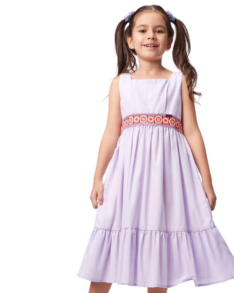 Vestido Crochê e Tecido (Li)  Roupa Infantil para Menina Crochê