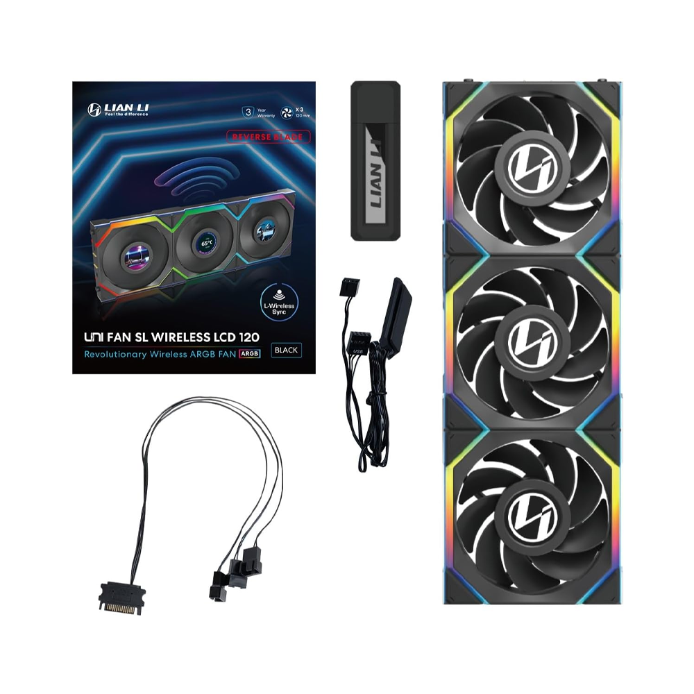 Kit 3 Fans Lian Li Uni Fan SL 120 Wireless ARGB Reverse Blade Preto ...