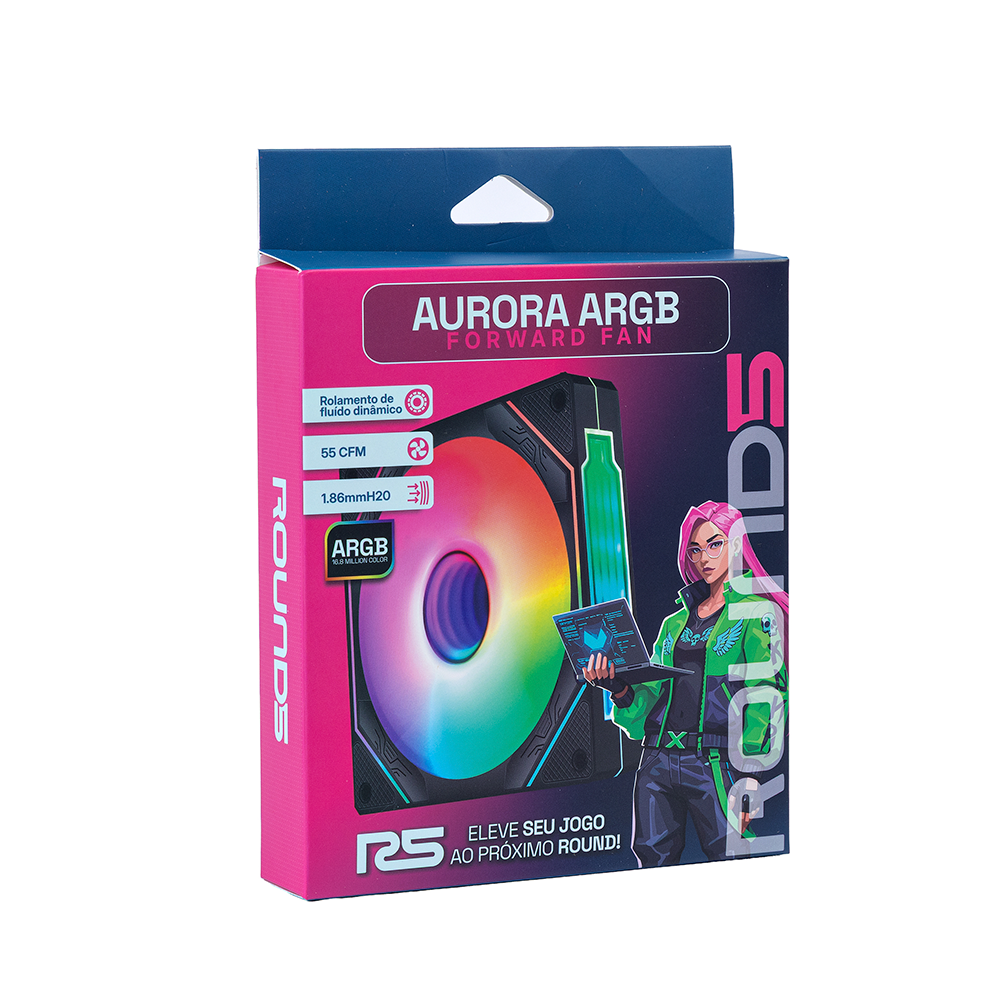 Fan Round5 Aurora Forward 120mm PWM ARGB Preto - Pro Setup - E-Commerce