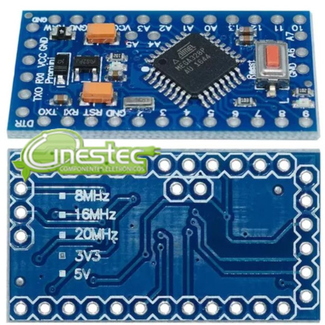 PLACA ARDUINO PRO MINI 5V / 3V3 COM ATMEGA328P - Cinestec