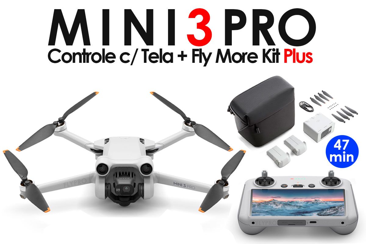Drone DJI Mini 3 Pro + Controle com Tela + Fly More Kit Plus (Versão  Nacional) - FlyPro - A melhor loja de Drones do Brasil!