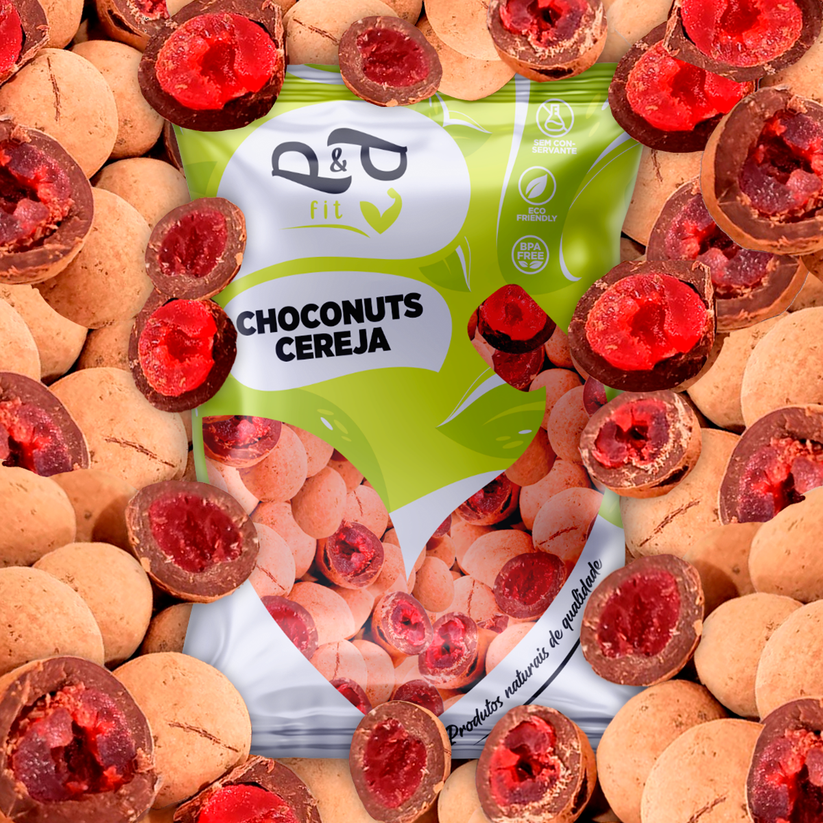 Choconuts P&P Cereja Chocolate 70% Drageado - P&P Fit - A sua loja